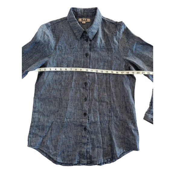 FLAX Metallic McQueen Linen Blend Button Up Shirt Shacket Blue Small‎ $169 - Picture 10 of 11